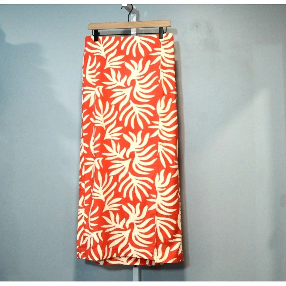 NWT A New Day Womens Size M Rust Tropical Print A-Line Maxi Skirt Side Slit